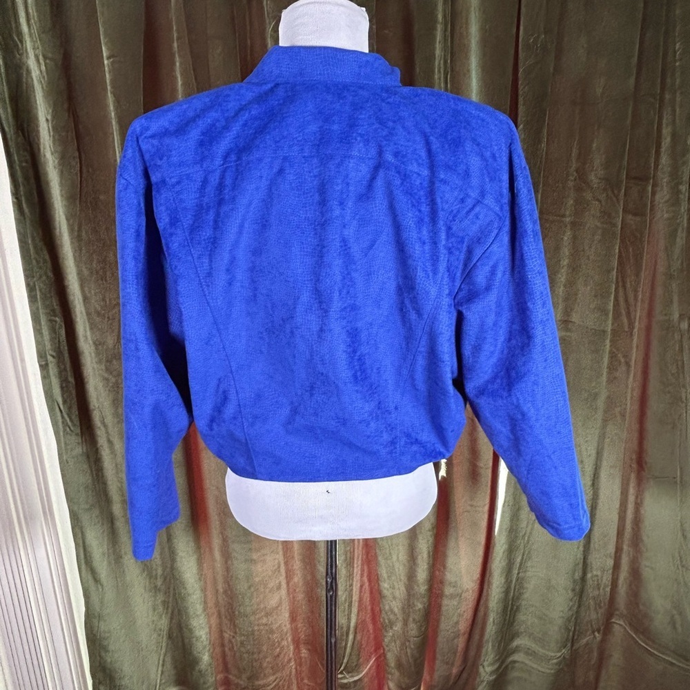 1980's Vintage A. Byer Cobalt Blue Reptile Suede Power Jacket - Picture 3 of 5